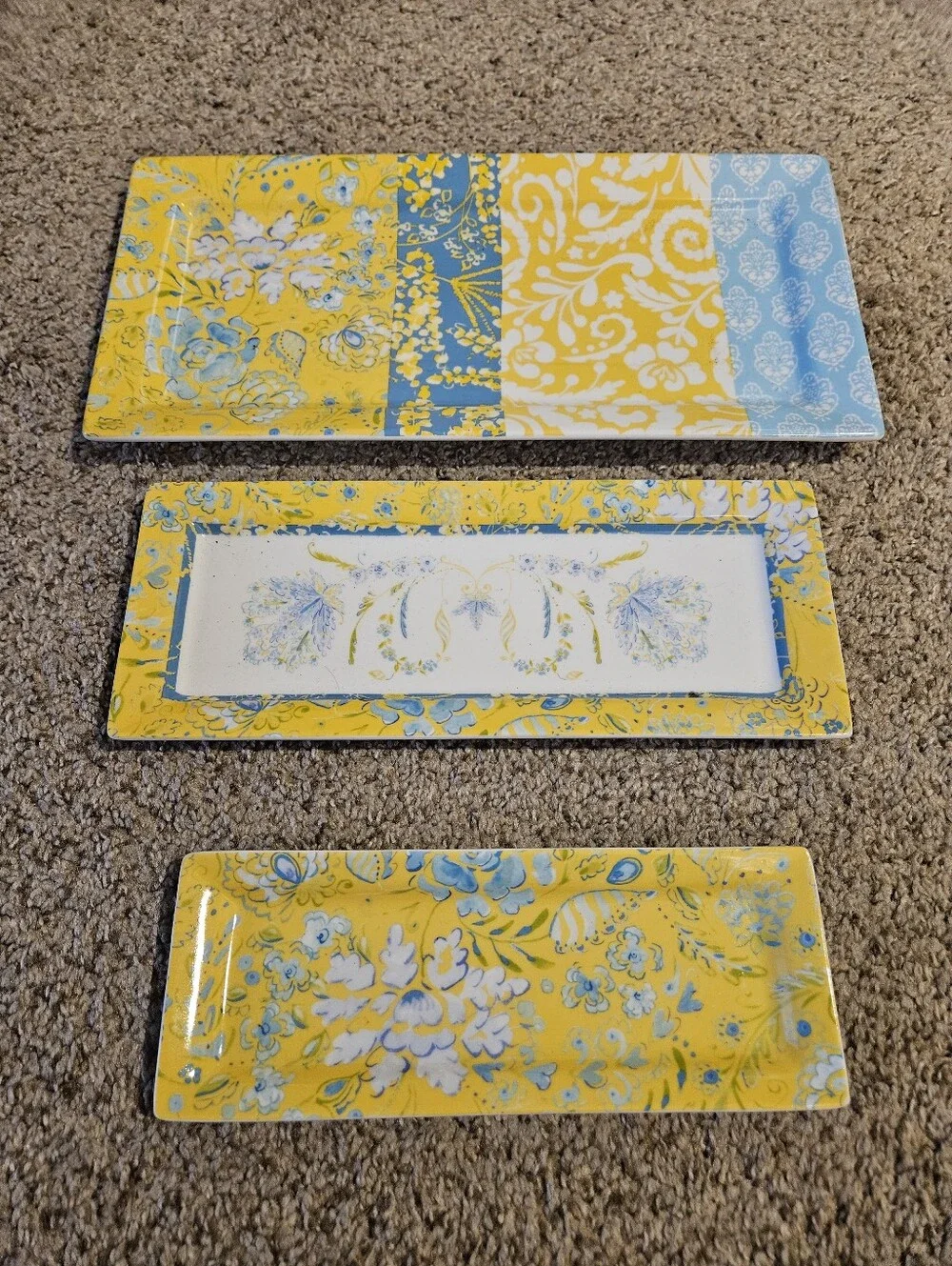 Dena Home Yellow & Light Blue Floral Ceramic Serving Trays - Set of 3